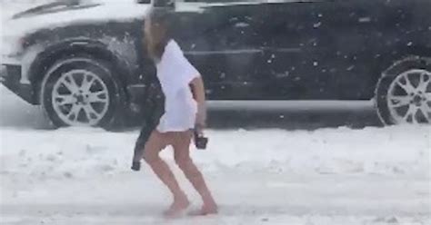 Half Naked Woman Seen Walking Barefoot Through Storm Jonas