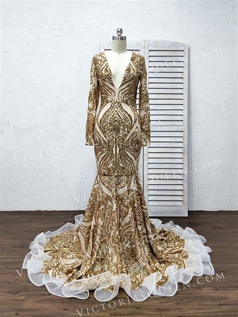 Vq Unusual Gold Sequin With Flouced Hemline Prom Dress