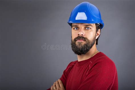 construction worker screaming in terror stock image