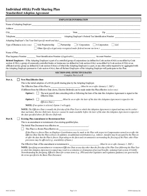 401k Adoption Agreement Template Fill Online Printable Fillable