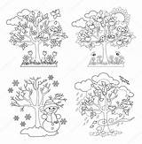 Seasons Clipart Four Trees Coloring Summer Vector Clip Winter Illustration Spring Stock Fall Season Tree Depositphotos Jahreszeiten Vier Choose Board sketch template