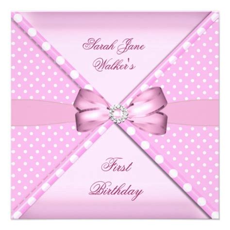 1st Birthday Party Girl Pink White Polka Dot 5 25x5 25 Square Paper