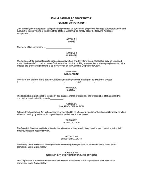 articles  incorporation template  hq template documents