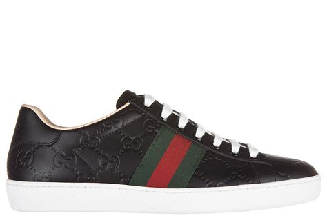 gucci womens shoes leather trainers sneakers signature  black modesens