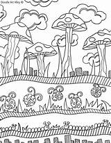 Coloring Pages Spring Doodle Alley Mushrooms Printables Sheets sketch template