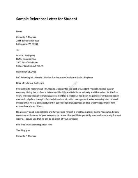 reference letter  student  letters reference letter