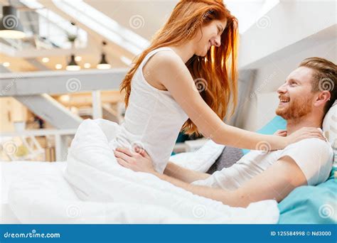 beautiful couple romance  bed stock photo image  intimate lovers