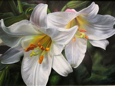 white lily original oil painting wonderful flowers  lilya guseva