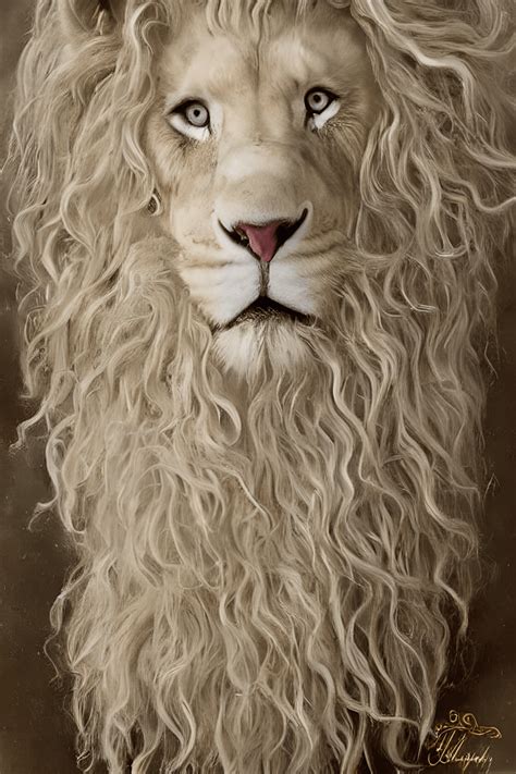 stunning white lion  long wavy curly mane creative fabrica