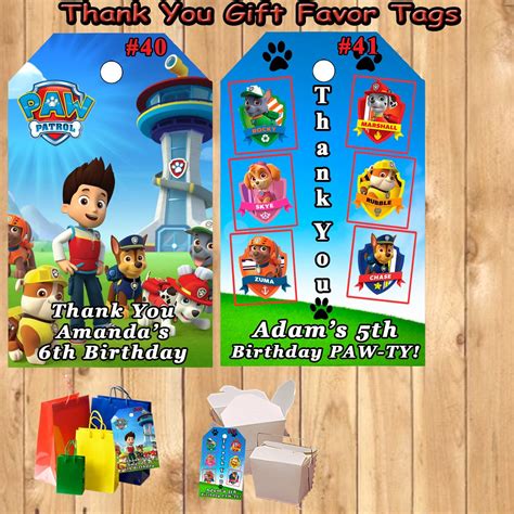 paw patrol birthday 10 ea favor tags t tags thank you tags personalized
