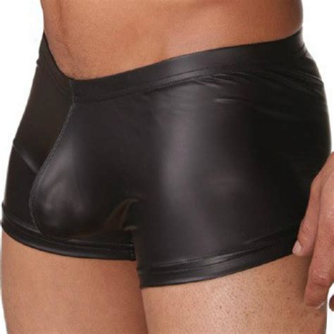 2018 Sexy Men Faux Leather Boxer Shorts Trunks Pant Low