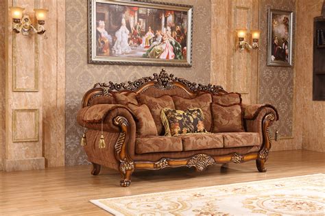 elianna victorian style brown fabric sofa loveseat