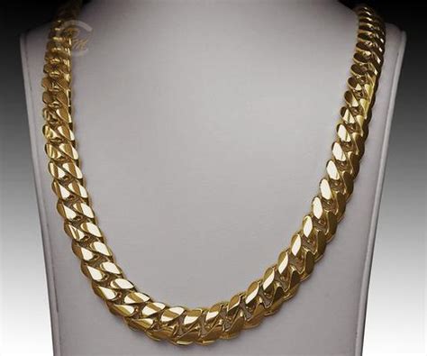 solid  gold miami mens cuban curb link chain necklace  heavy gr mm