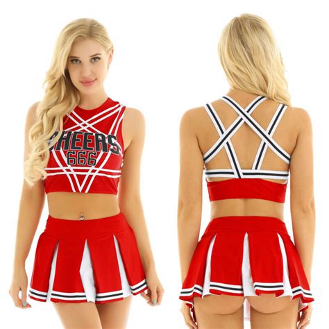 Womens Cheerleader Costume Sexy Cheer Cosplay Fancy Dress Crop Top