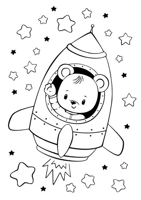 urso fofo na nave espacial  colorir imprimir  desenhar colorir