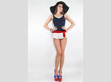 Vintage 50s PINUP Swimsuit PLEATED Skirt One Piece Sailor Bathing Suit