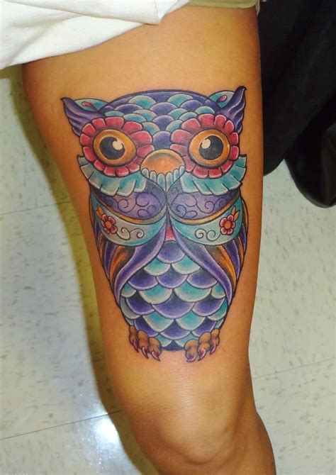 30 Awesome Traditional Owl Arm Tattoos In 2021 Thigh Tattoos Women