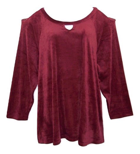 Woman Within 3x 30 32 Burgundy Cold Shoulder Velour Tunic Top Blouse New