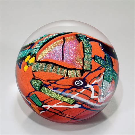 Red Graphic Evolution Paperweight By Shawn Messenger Art Glass