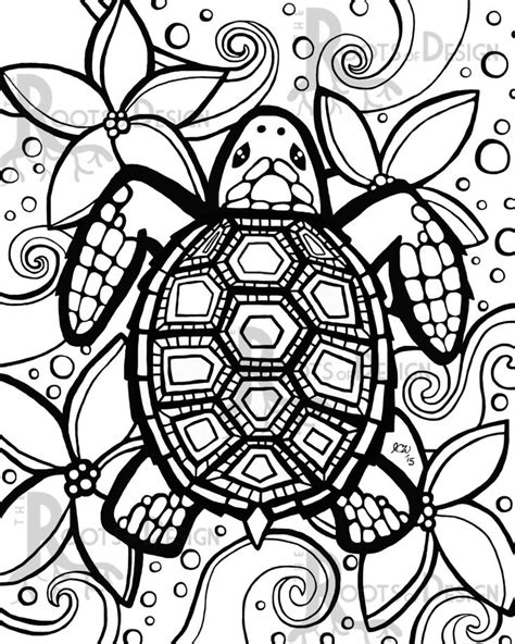 instant  coloring page turtle zentangle inspired etsy