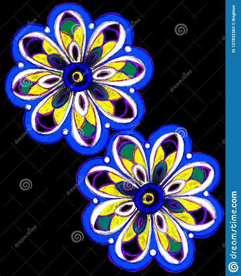 hand drawn patterned daisy shape flowers stock illustration