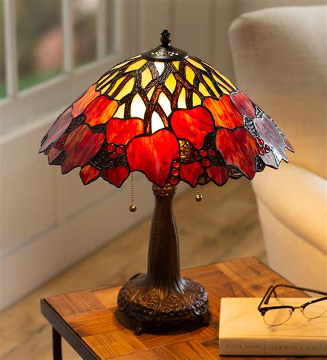 tiffany inspired fall leaves stained glass table lamp wind and weather