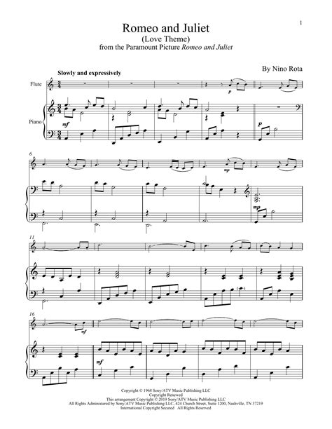 romeo  juliet love theme sheet  henry mancini flute  piano