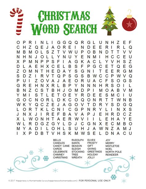 printable christmas word search  kids adults happiness  homemade