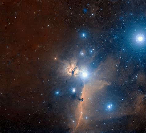 region  orions belt   flame nebula eso