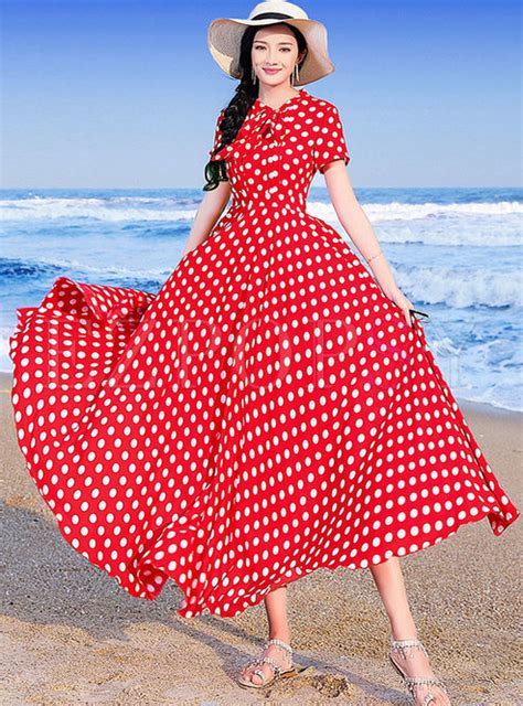 dresses maxi dresses stylish red chiffon polka dots