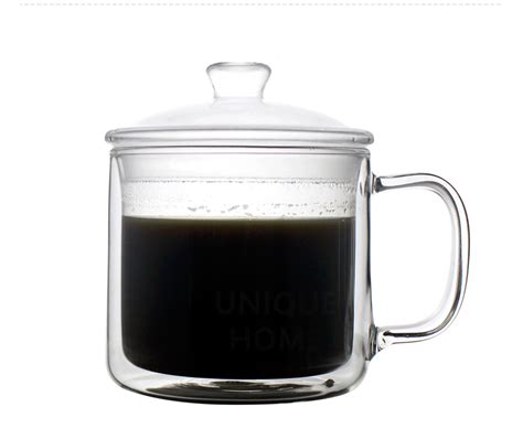 Double Walled Glass Coffee Mug With Lid 400ml 70ty S Mug Unihom