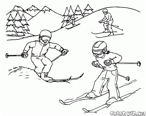 coloring page skiing