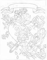 Coloring Pages Heart Key Skull Offthemaptattoo Choose Board sketch template