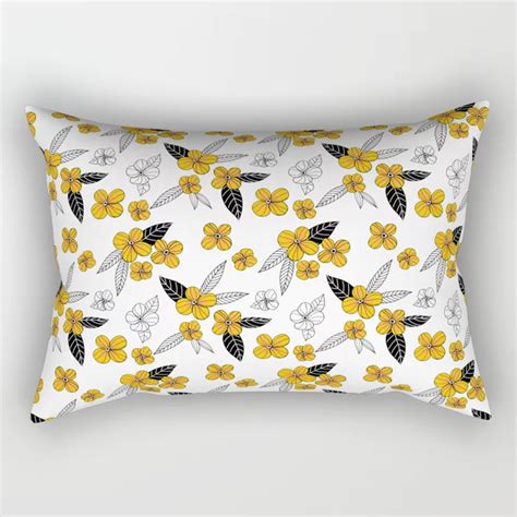 buy doodle flowers in yellow and black rectangular pillow