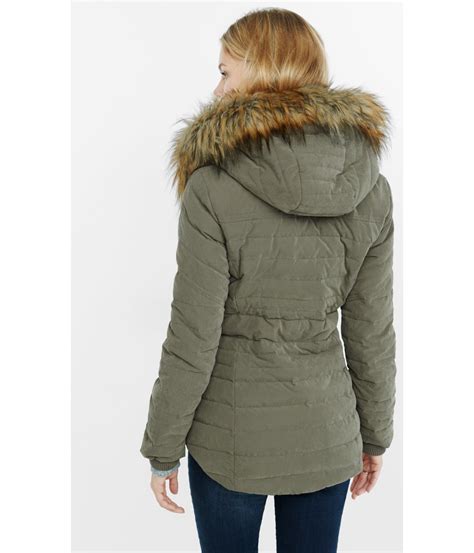Express Extreme Fur Hood Puffer Coat In Taupe Brown Lyst