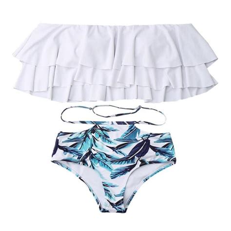 2019 women lotus leaf sexy high waist bikinis set swimsuit swimwear