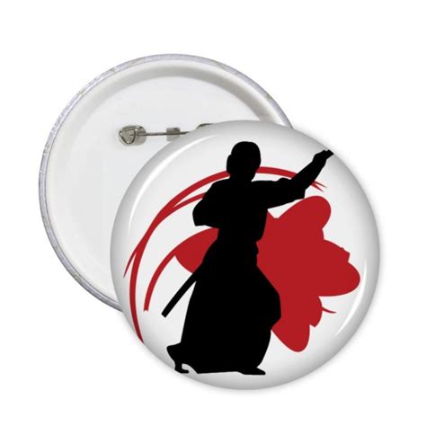 s japan asia samurai katana sakura parry outline pins badge button