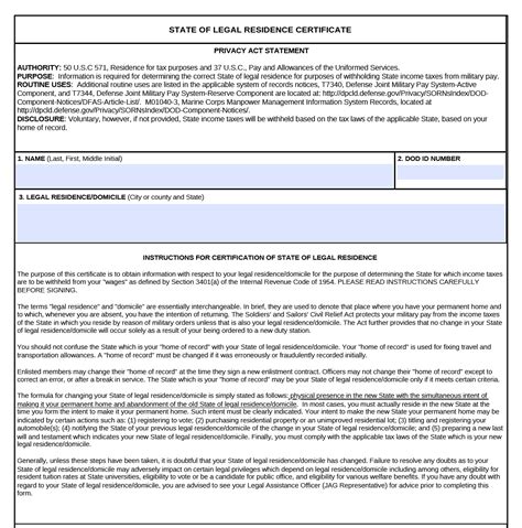 dd form  state  legal residence certificate forms docs