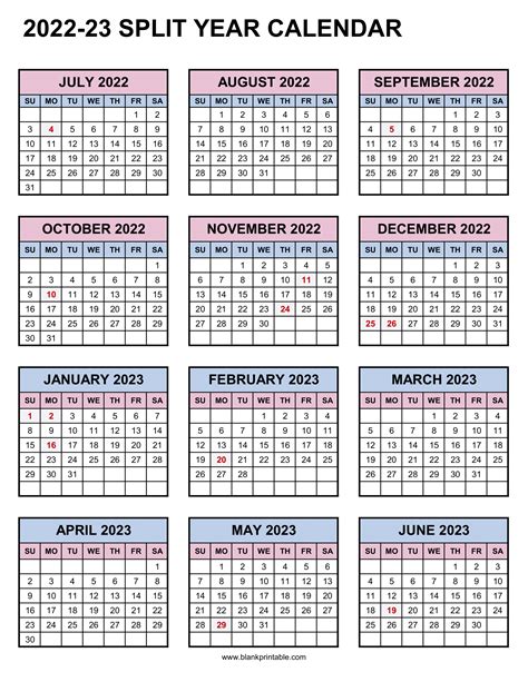 split year calendar  july  june printable calendar