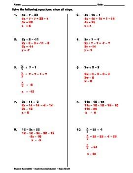 step equations integers worksheet worksheet  source