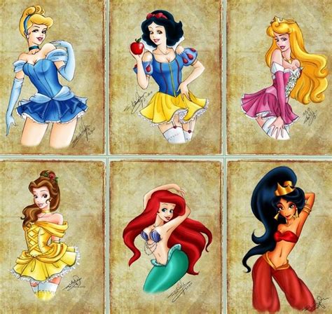 sexy versions of disney princesses cartoon illustrations