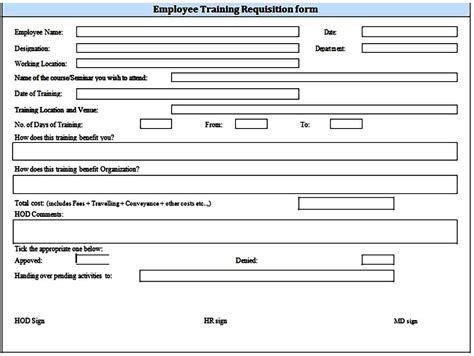 sample requisition form  form  employee training