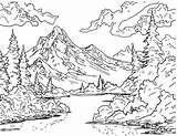 Ausmalbilder Landschaft Berge Wald Wasserfall Insel sketch template