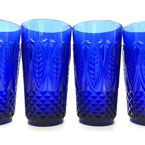 Cobalt Blue Tumblers French Glassware Set Vintage Pressed Etsy