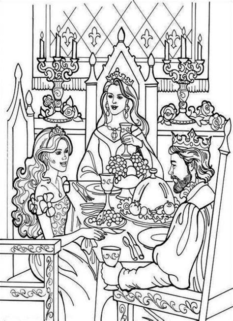 happy royal family princess king  queen  dinner coloring