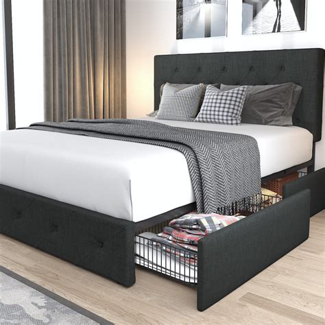 amolife queen size platform bed frame  headboard   drawers
