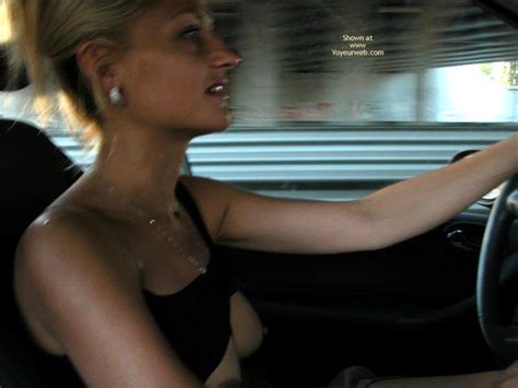 girl flashing tits driving