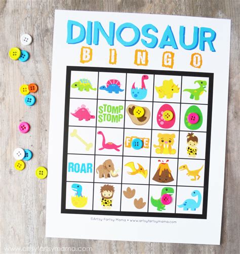 printable dinosaur bingo artsy fartsy mama