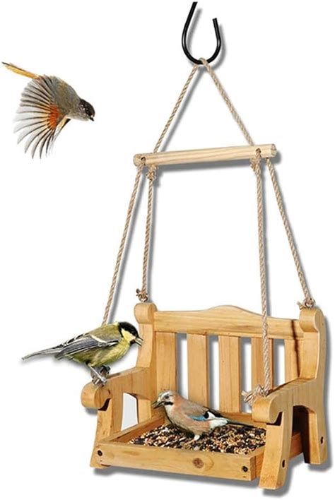 swing seat bird feeder hang bird feeder  outdoors wooden seed feeder  removable
