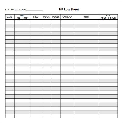 log sheets templates